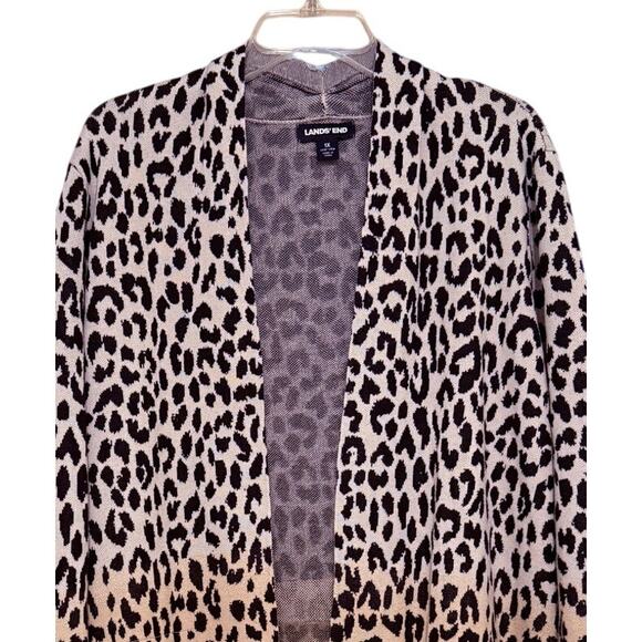 Land’s End 1X Open Front Leopard Ombre Cardigan Sweater with Pockets - Picture 4 of 6